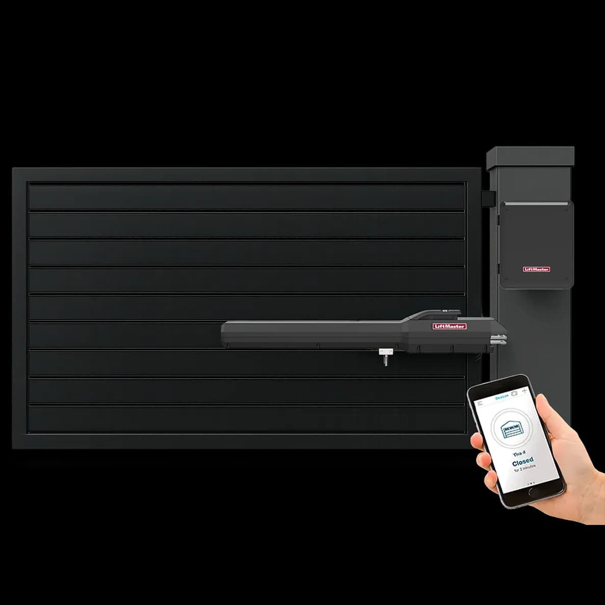 Homeowner using a smartphone gate control app